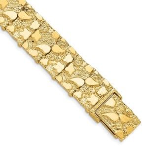 14k Yellow Gold Authentic Fine Jewelry Textured 15mm 7 inch Nugget Bracelet
